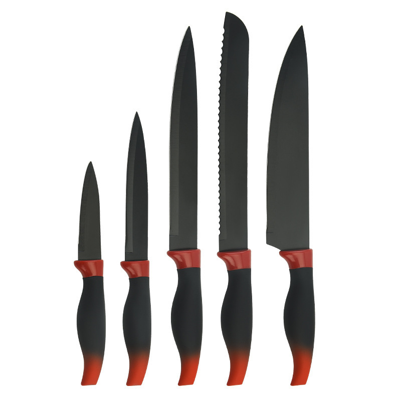 Comercio exterior al por mayor de goma plástico color gradiente mango de abdomen de acero inoxidable pulverización de pintura cuchillos de cocina regalos de plástico transfronterizos