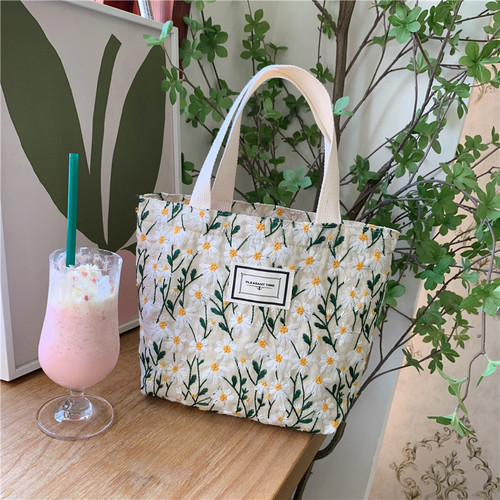 11262 INS Korean style sweet embroidered daisy flower handbag snack storage lunch bag hand mommy bag
