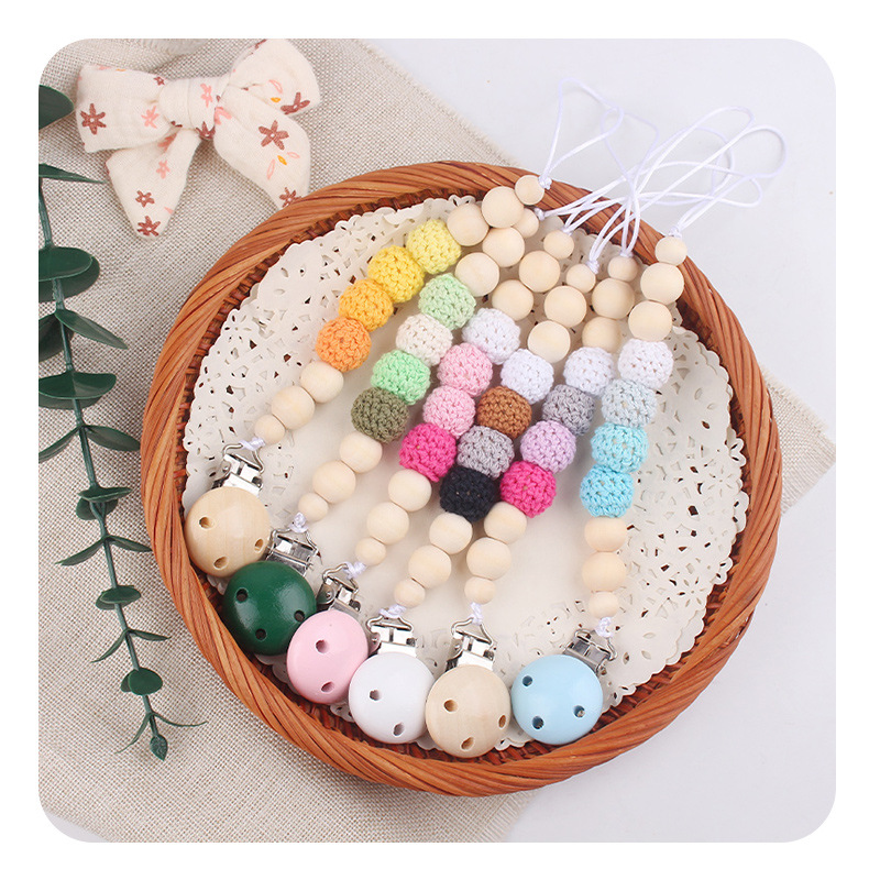 Nuevo bebé pacificador chupeta clips cadena de chupeta de madera anti-caída cadena de bebés productos de madre y bebé DIY cadena anti-caída