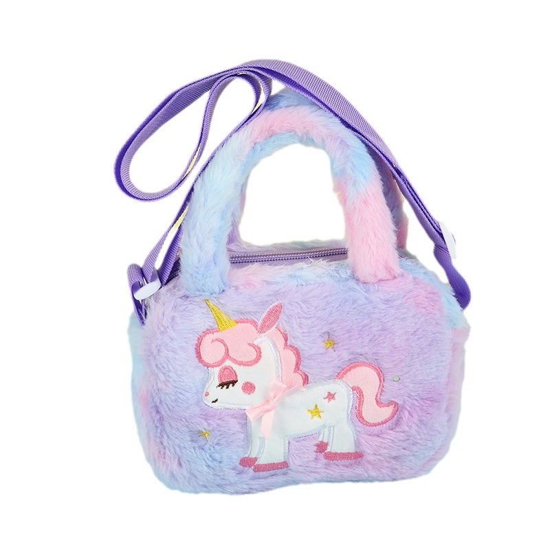 Unicornio bolsos para niños coreanos lindos bolsos de hombro nuevos bolsos de peluche princesa dibujos animados teñidos mochila image 6