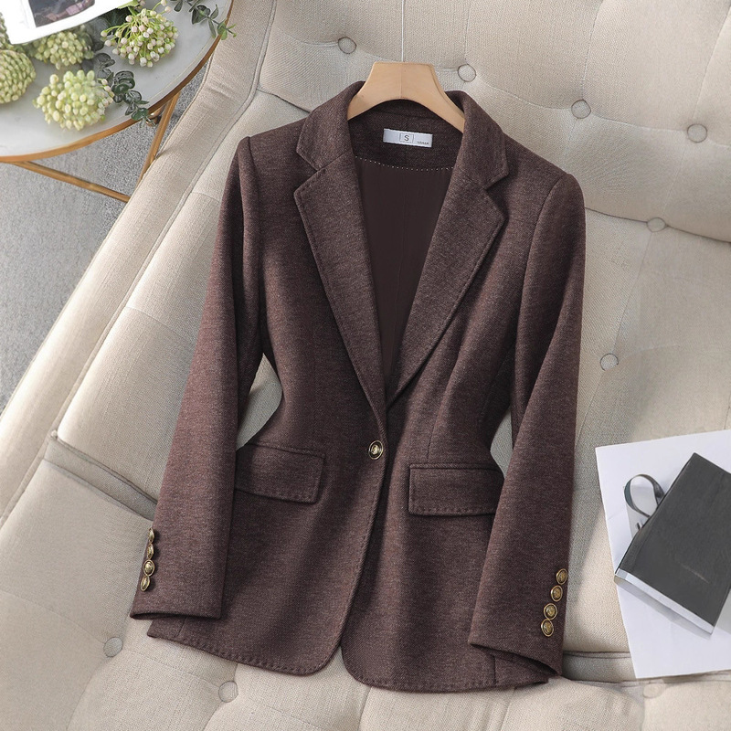 High-End Coffee-Colored Acetate Wool Suit Jacket for Women 2025 Autumn and Winter Elegant Slim Fit Small One-Button Women's Suit