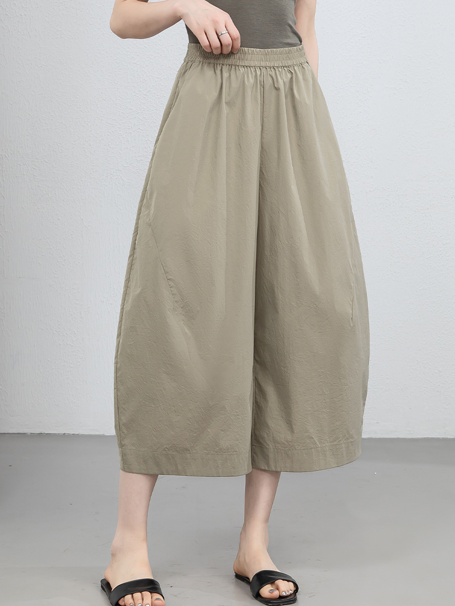 Quần culottes nữ ống rộng cạp thun chống nắng mùa hè dáng suông che mông đùi — màu xanh navy