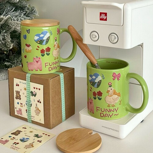Original design cute cream cup graffiti bear mug ceramic cup home water cup girly heart gift box