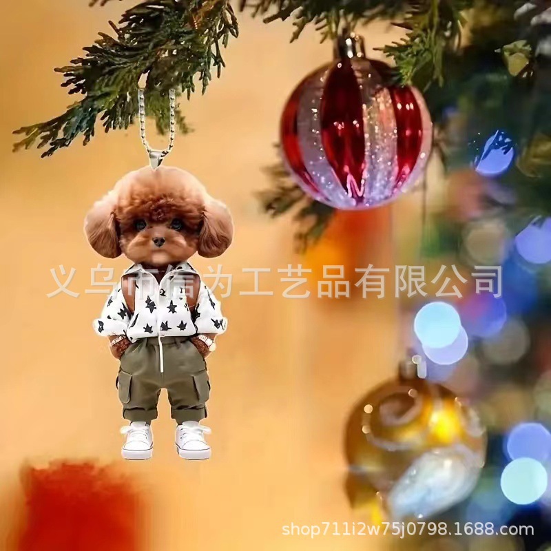 Cross-border nuevo creativo 2D lindos perros de peluche cachorro hombre mochila colgante acrílico colgante de automóvil