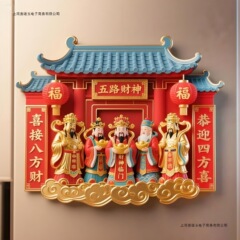 五路财神树脂磁性冰箱贴新年喜庆祈福家居饰品送朋友招财进宝其他
