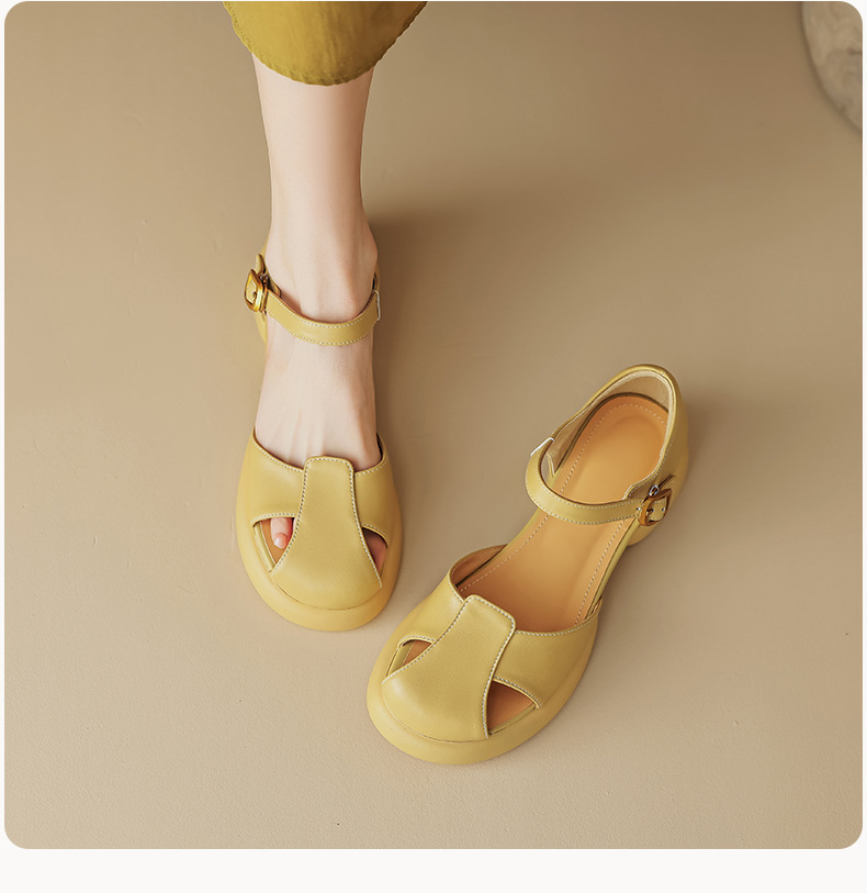 Sandal nữ quai ngang đế dày gót thô phong cách thể thao — Màu vàng ngỗng chi tiết 12