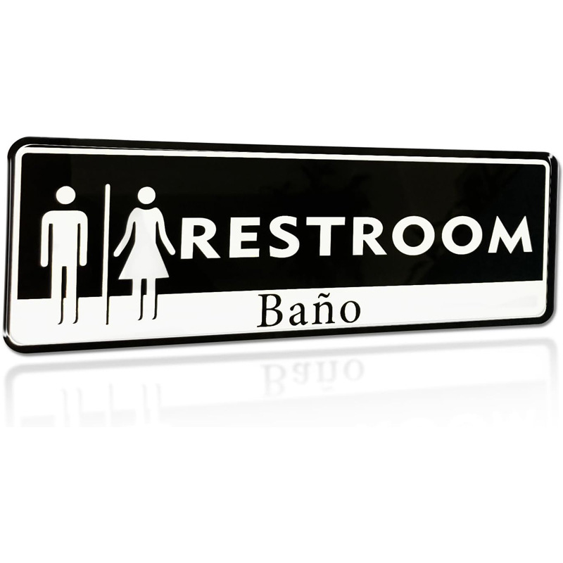 跨境厂家直供西班牙语Restroom男女卫生间双语标志牌亚克力9×3