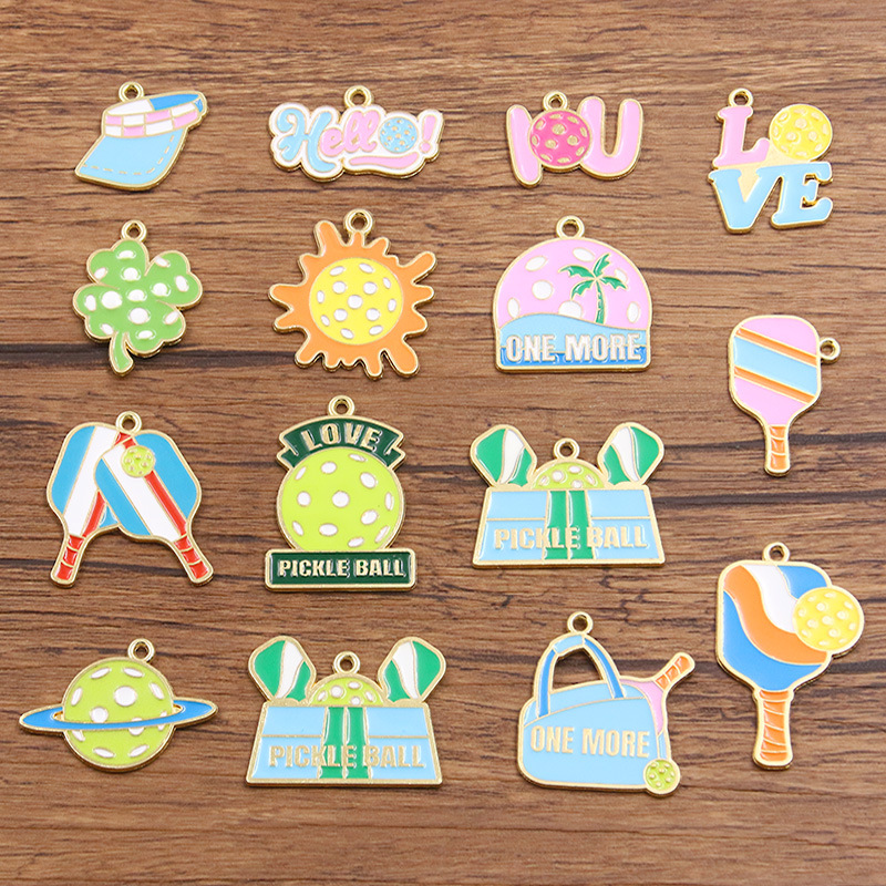 14款 diy合金饰品配件 kc金滴油魅力 匹克球系列球拍球场love吊坠