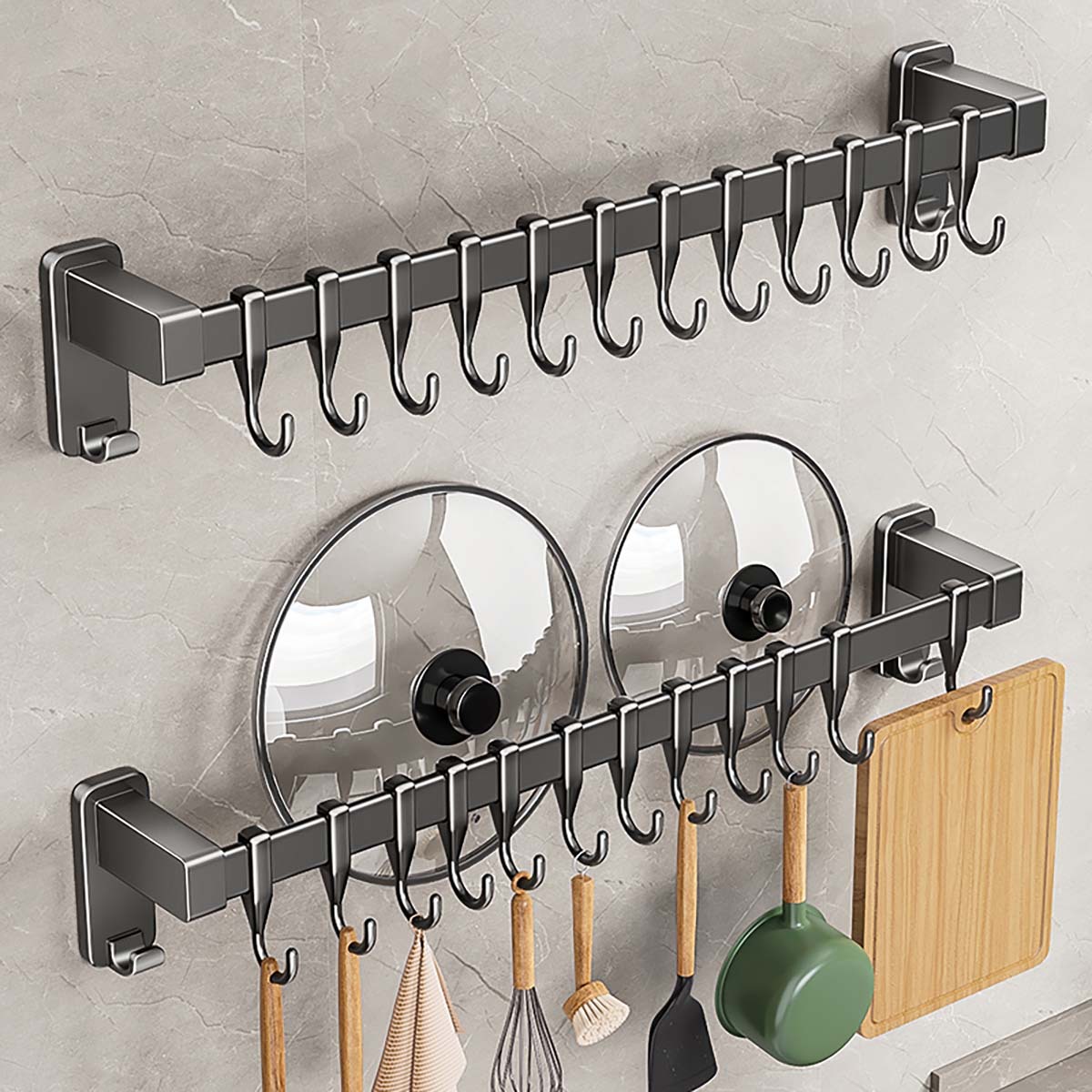 Gancho de cocina sin agujeros colgantes varilla colgantes de pala colgantes de pala colgantes multifuncionales estante de almacenamiento de ganchos colgantes de pared image 3