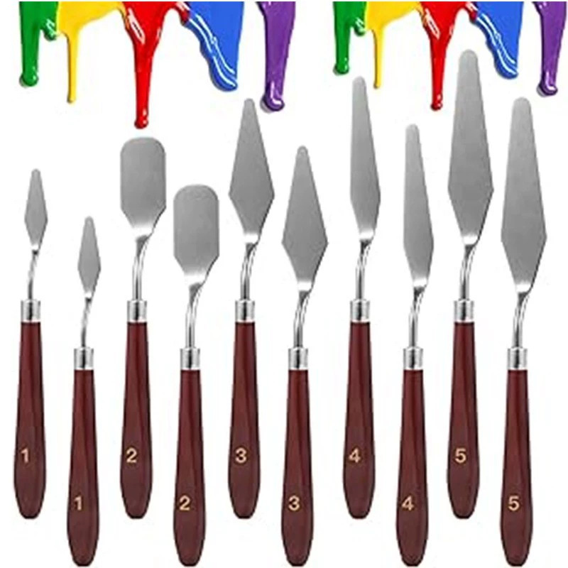Cuchillo de pintura al óleo de arte al por mayor nuevo raspador de color de acero inoxidable raspador de pintura de gouache juego de 5 piezas suministro de comercio exterior
