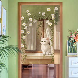 ins风 可爱猫咪温馨家用门帘布帘冬日温情遮挡帘子免打孔通用门帘