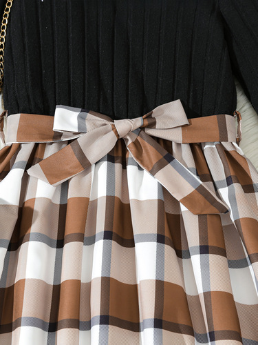 Children's Skirt Korean Style Pseudo-Two-Piece Letter Print Splicing Checkered Skirt 2024 Spring Foreign Trade Girls' Dress