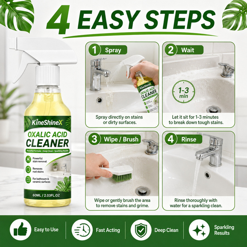 Kineshinex Oxalic Acid Descaling Spray for Bathroom Tiles, Bathtub, Faucet, Rust and Scale Multi-Purpose Cleaner Kineshinex Oxalic Acid Descaling Spray for Bathroom Tiles, Bathtub, Faucet, Rust and Scale Multi-Purpose Cleaner