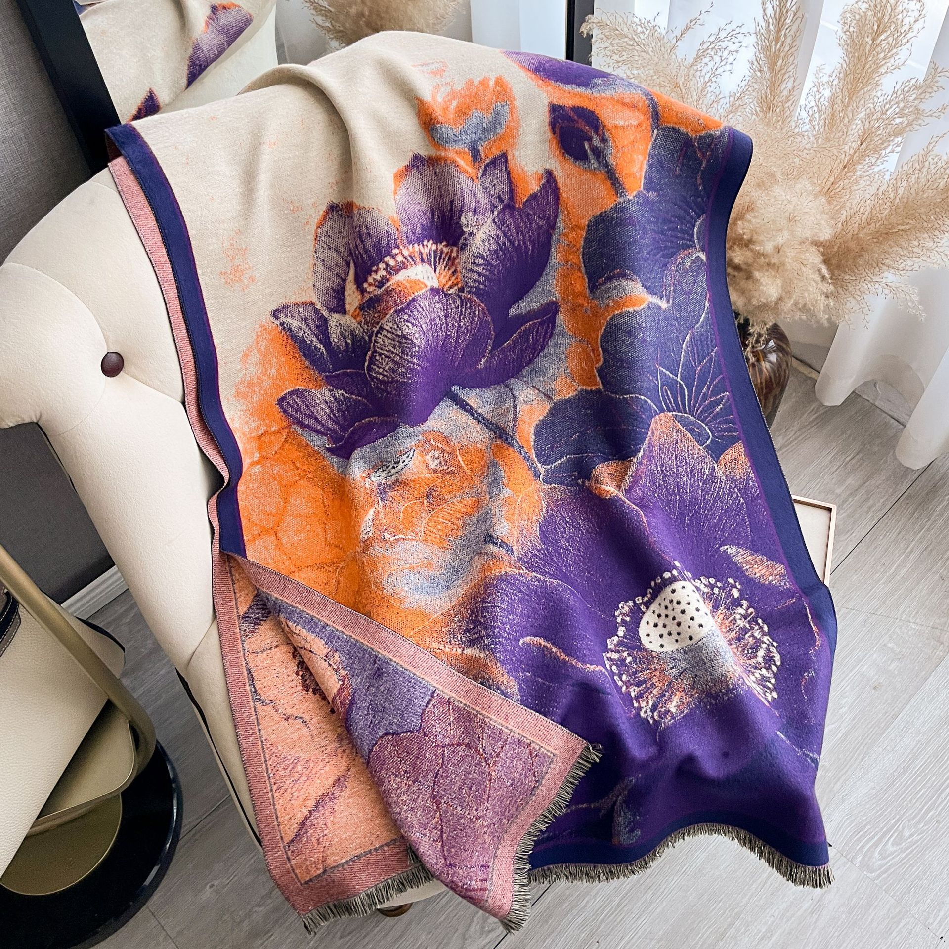 Retro pintura al óleo en color serie de combinación de imitación de cachemira gruesa mantel caliente otoño invierno nuevo estilo de literatura bufandas versátiles mujeres