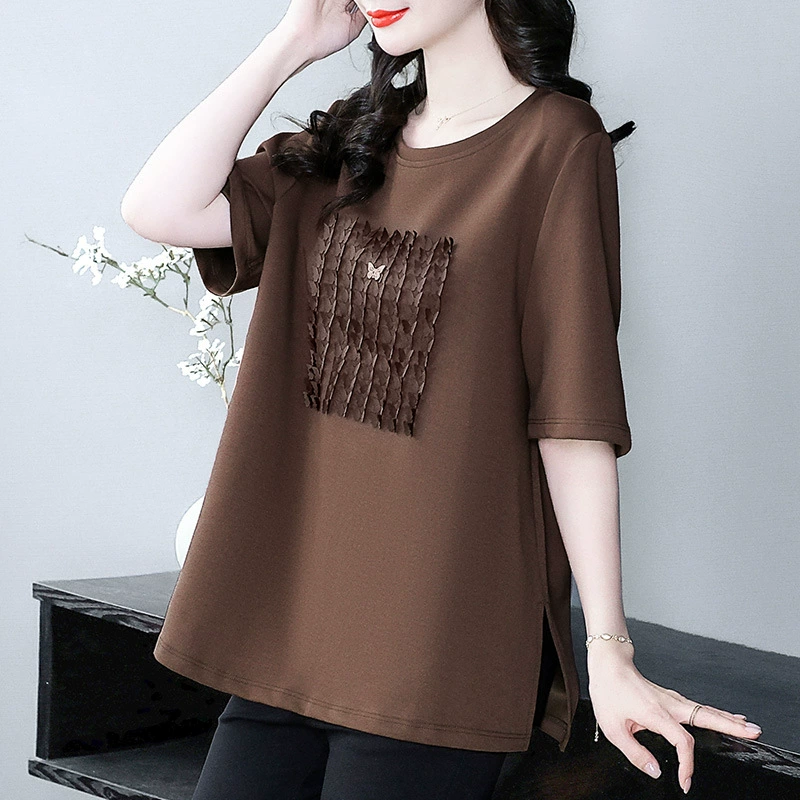 Летняя расшатая бисерная вышивка дикие большие размеры 240 фунтов толстая MM мама среднего возраста женская футболка с короткими рукавами