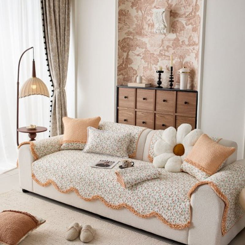 Cushion Twill Washed Cotton Sofa Cushion Universal Cartoon Print Modern Simple Non-Slip Sofa Cushion Towel for All Seasons