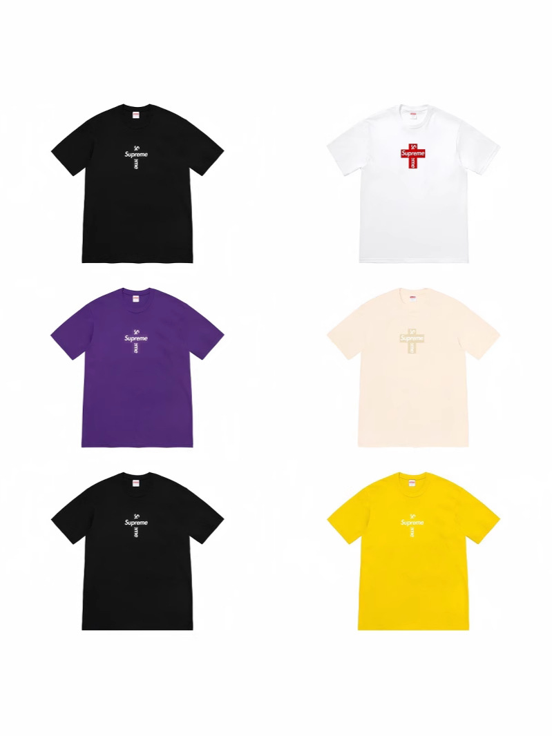 High Version Trendy Brand Supreme Co-Branded Classic Logo Double Yarn Pure Cotton Men's and Women's Heavyweight Loose Short-Sleeved T-Shirt