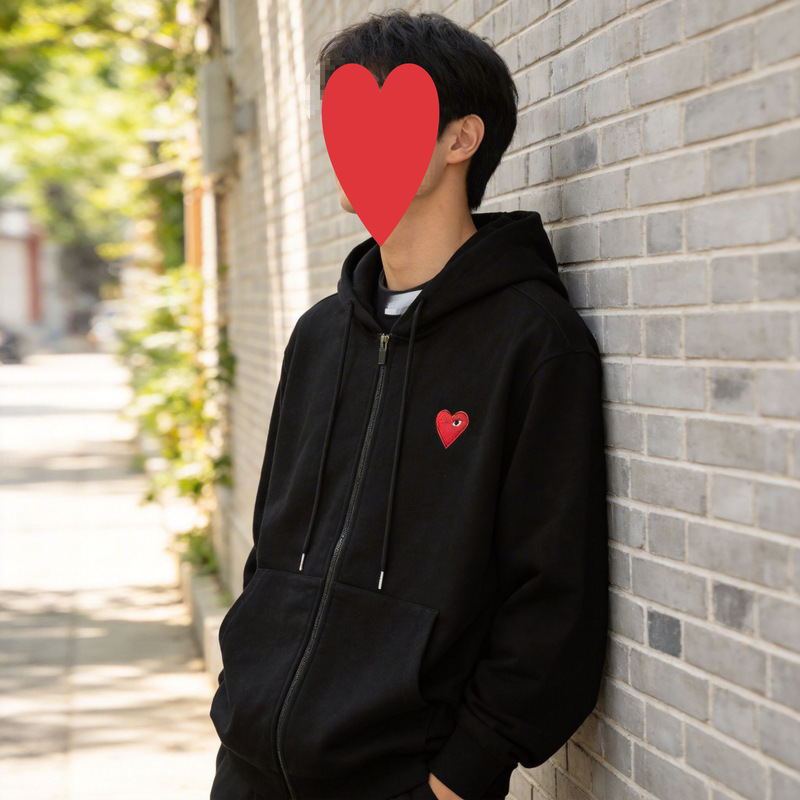 Cross-Border Play Casual Cardigan Sweatshirt Spring and Autumn New Couple Japanese Style Trendy Brand Loose Zipper Hooded Heart Embroidery Sweatshirt