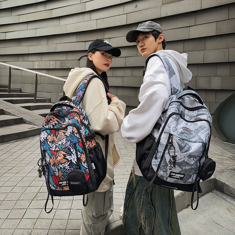 新型大容量ランドセル中学校大学生カバン男女カジュアルリュックサックプリントカラーカバン学生