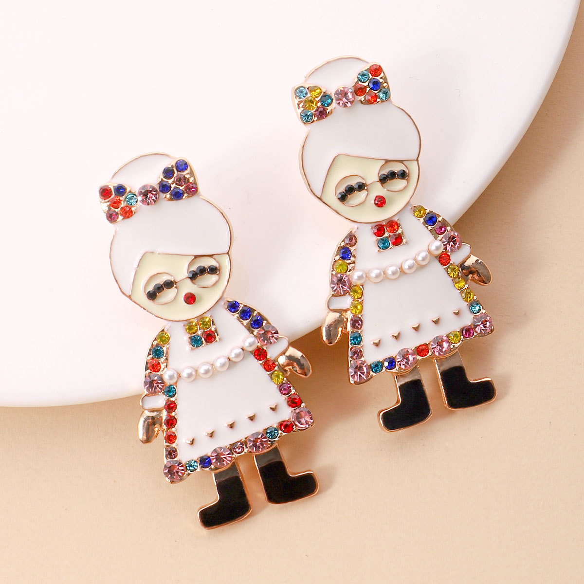 20g Weight Earrings Event & Party Supplies 1 Pair Christmas Cute Santa Claus Enamel Inlay Metal Rhinestones Pearl Ear Studs