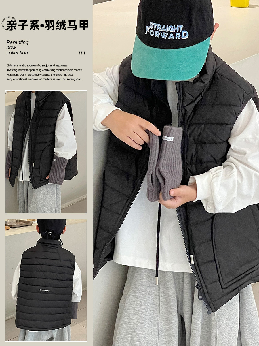 Chalecos de plumón para padres e hijos a la moda para otoño e invierno, chalecos de plumón de pato blanco para niños, venta al por mayor de ropa infantil