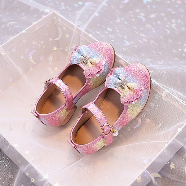 Girls' Princess Shoes Spring New Bow High Heel Leather Shoes Children's Performance Shoes Breathable Non-Slip Children's Shoes