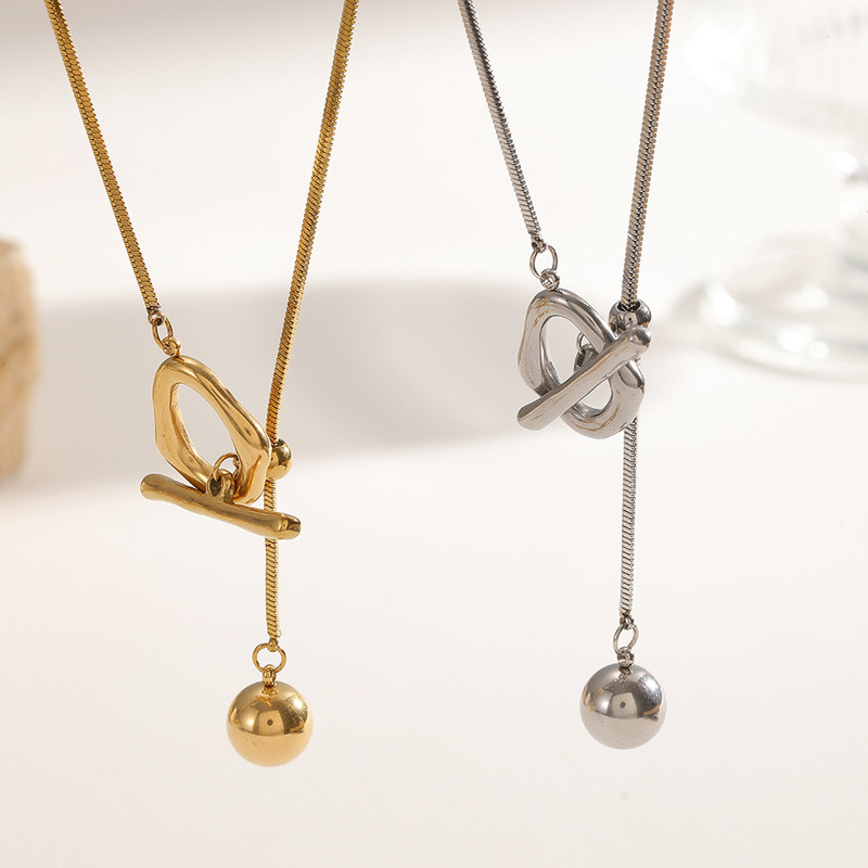 Best-selling European and American chic style OT clasp bead sweater chain, adjustable length, stainless steel, non-fading jewelry