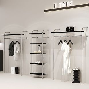 Women's Clothing Store Shoe Bag Accessories Black Shelf Wall Display Rack Clothing Store Stainless Steel Floor-to-Floor Hanging Clothes Display Rack