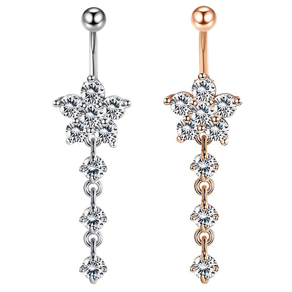 Rose Gold Belly Button Ring Zircon Flower Cartoon Style Body Piercing Jewelry detail image 9