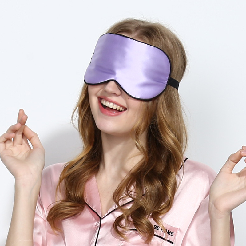 両面シルクアイマスク、桑蚕糸刺繍プリントロゴ入りシルク遮光睡眠用ブラックアイマスク|undefined