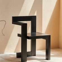 几何家居积木椅单人椅设计师休闲椅实木餐椅中古创意黑色木头椅子