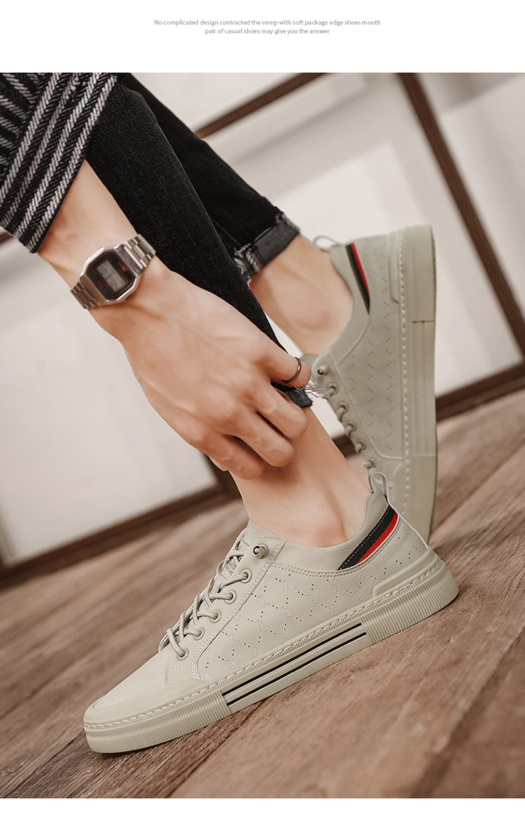 Men's Casual Shoes Microfibre Leather Trainers White Trendy_voghion.com