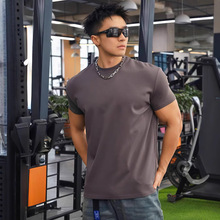 2025新款肌肉健身运动男式T恤280克棉质纯色圆领休闲跑步短袖上衣