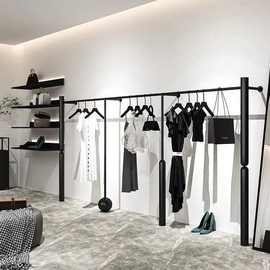 服装店展示架上墙壁挂式挂衣架新款铁艺黑色衣服架子男女装店货架