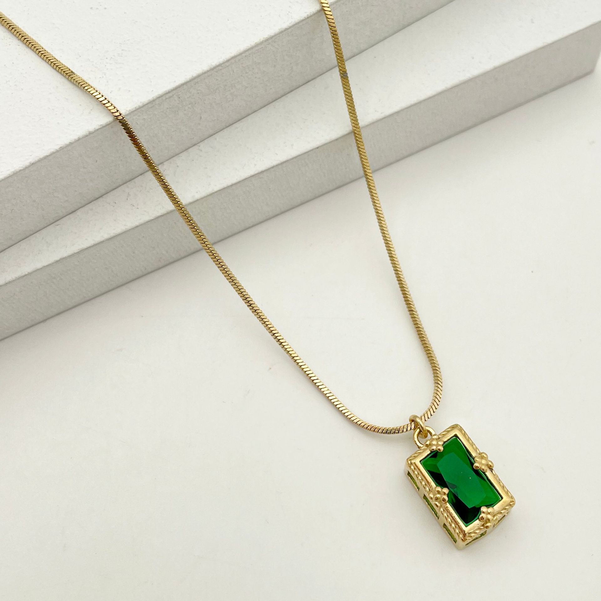 Fashion Square Stainless Steel Plating Inlay Zircon Pendant Necklace 1 Piece