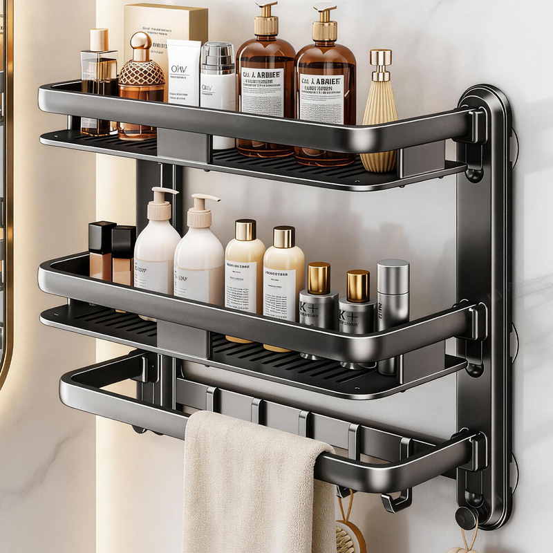 Bathroom suction cup washbasin kitchen shower toilet bathroom storage wall-mounted no-drill shelf Bathroom suction cup washbasin kitchen shower toilet bathroom storage wall-mounted no-drill shelf