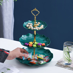 Multilayer fruit plate for home use, candy and snack plate, fruit plate, dessert plate, light luxury three-layer living room dessert rack, creative 
