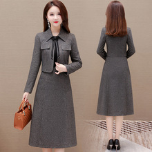 2025年秋季新款时尚两件套连衣裙女韩版修身小个子妈妈流行裙子
