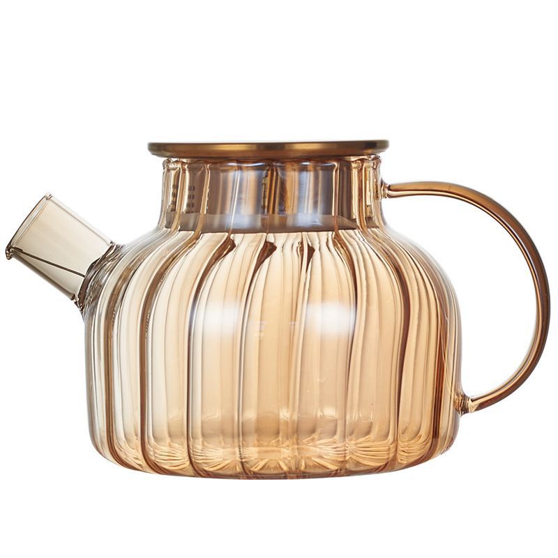 Casa rayas de gran capacidad vidrio ámbar hervidor frío traje salón hospitalidad bebida jugo olla cubierta oro