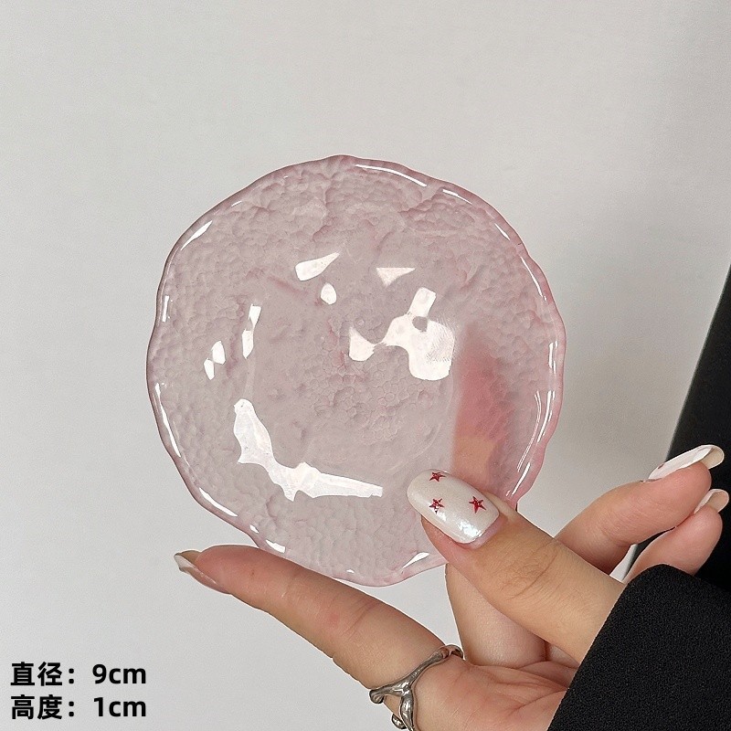 Plato de vidrio irregular glaciar japonés plato de refrigerio casero plato de frutas bandeja de postre circular cubiertos