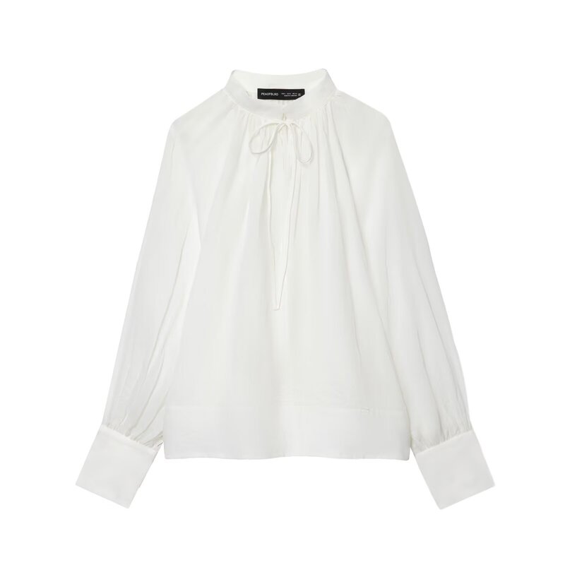 Lace Splicing Silk Shirt for Women in Autum New Style Super Nice Unique Beautiful Shirt Long-Sleeved Mulberry Silk Top for Women