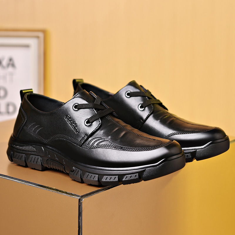皮鞋男真皮秋季新款中年爸爸鞋商務透氣男鞋防滑耐磨軟底休閒皮鞋