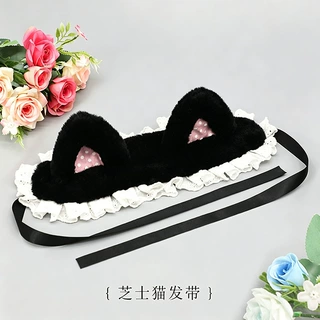 手作毛绒猫咪耳朵波点发饰甜美可爱头饰发夹日系lolita猫耳发带