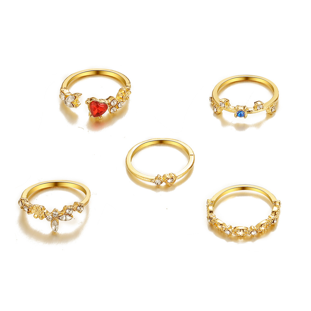 new micro-inlaid diamond butterfly opening ring set 8-piece creative simple joint ring_voghion.com