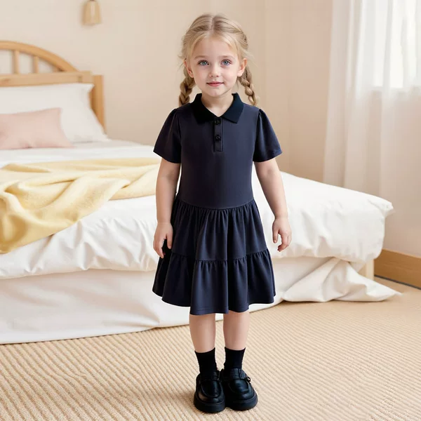 Girl's POLO Collar Pleated dress Summer Children's College Style New Arrival Skirt Foreign Trade Solid Color Casual Skirt
