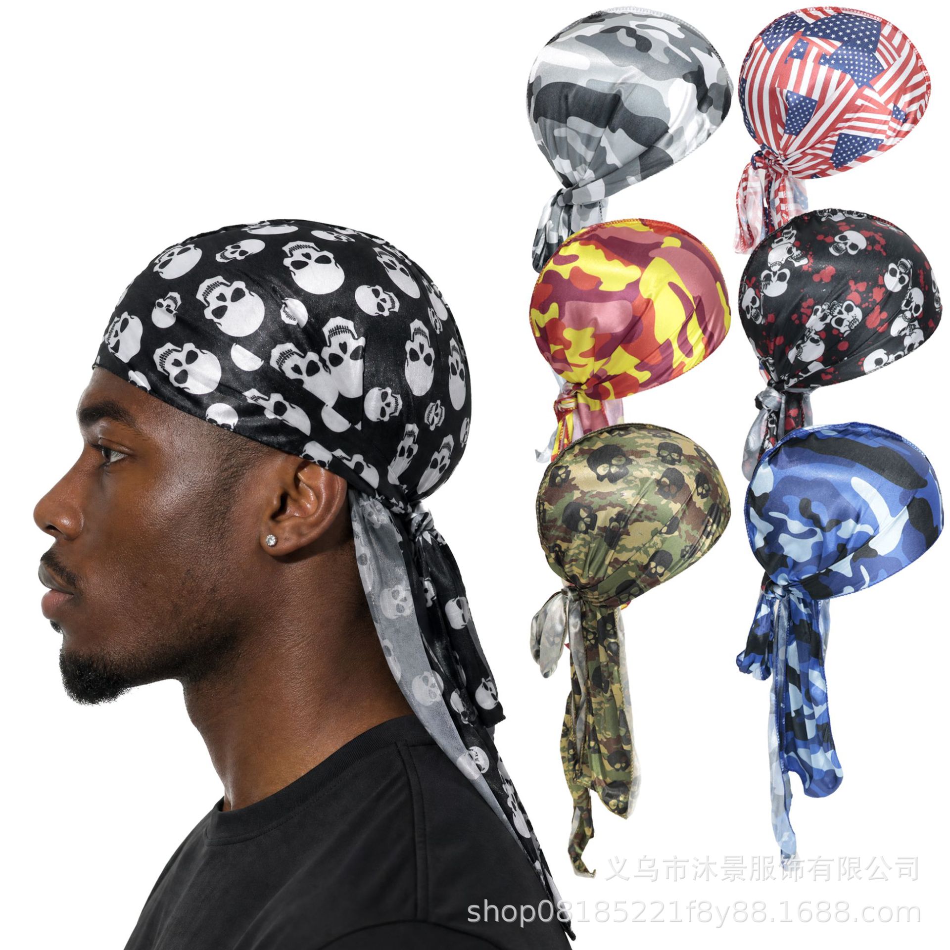 New European and American style faux silk printed wig cap with elastic headband, hair protection cap, round cap