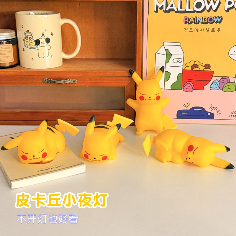 Caricatura Pikachu lámpara de noche dormitorio lámpara de cabecera luz de atmósfera juguetes luminosos para niños regalo de cumpleaños para amigos