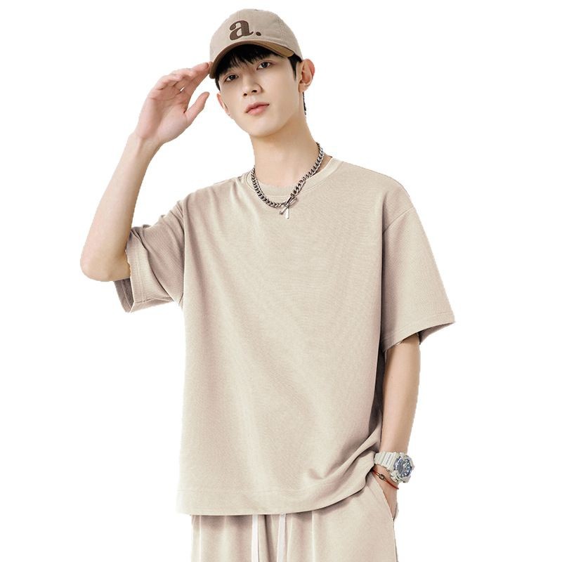 Summer Men's New Short-sleeved T-shirt Heavy Loose All-match Casual Half-sleeved T-shirt Men's Round Neck Solid Color plus size