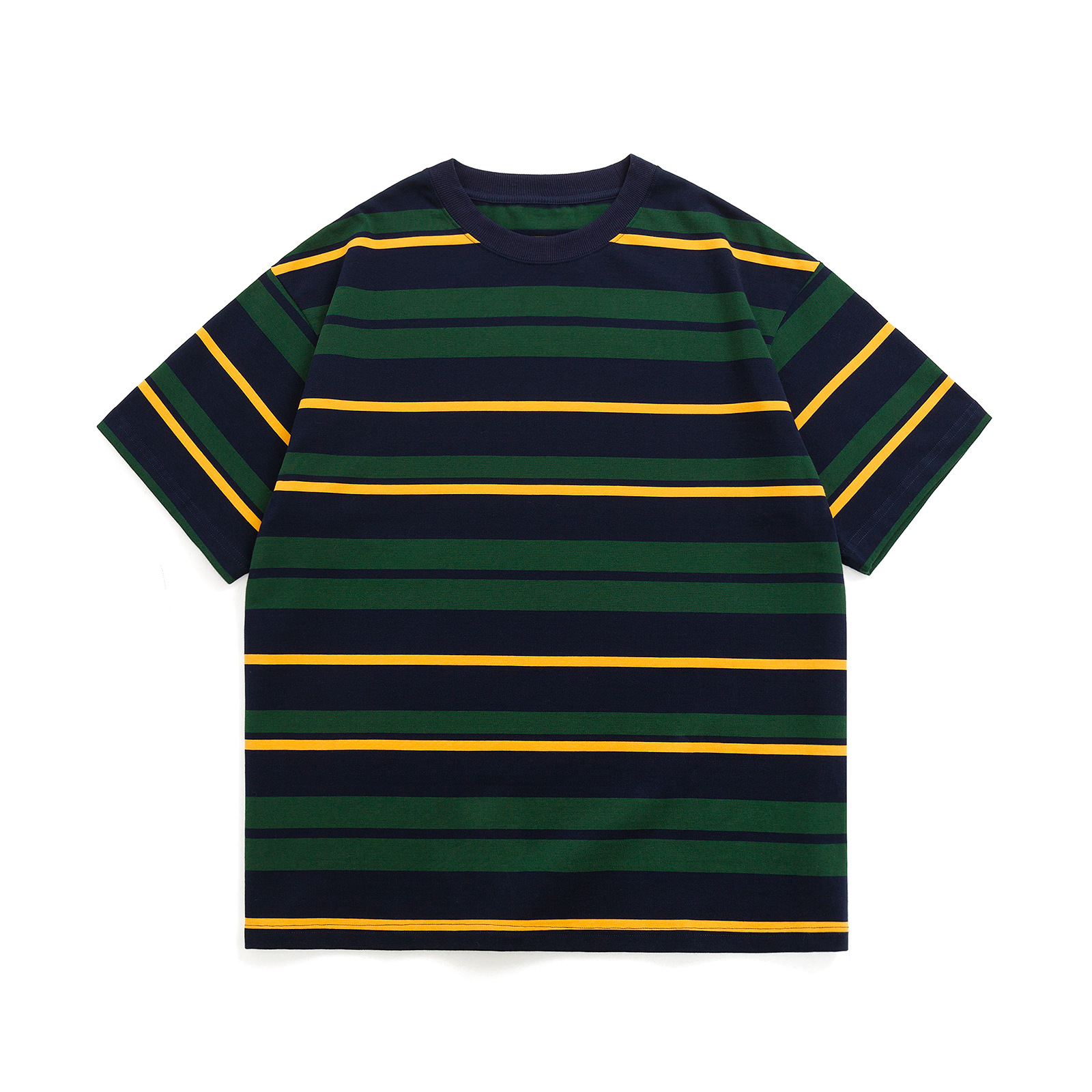 TRS 日潮シリーズ | 26SS特注織り310Gダブルヤーンラウンドネックストライプ半袖ルーズフィットドロップショルダー五分袖Tシャツメンズ