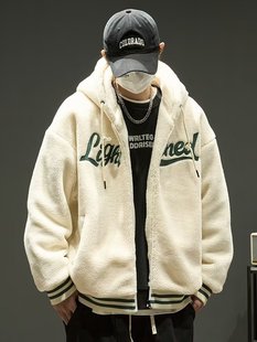 2024 new cashmere sweater coat men's autumn and winter fleece-lined padded cotton-padded jacket youth hooded warm cold cotton